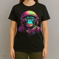 Synthwave Retrowave Monkey Astronaut Retro 1980s Graphic T-Shirt thumb 4