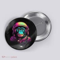 Synthwave Retrowave Monkey Astronaut Retro 1980s Graphic Button thumb 0