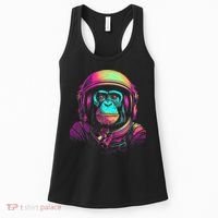 Synthwave Retrowave Monkey Astronaut Retro 1980s Graphic Women's Tank Top thumb 0