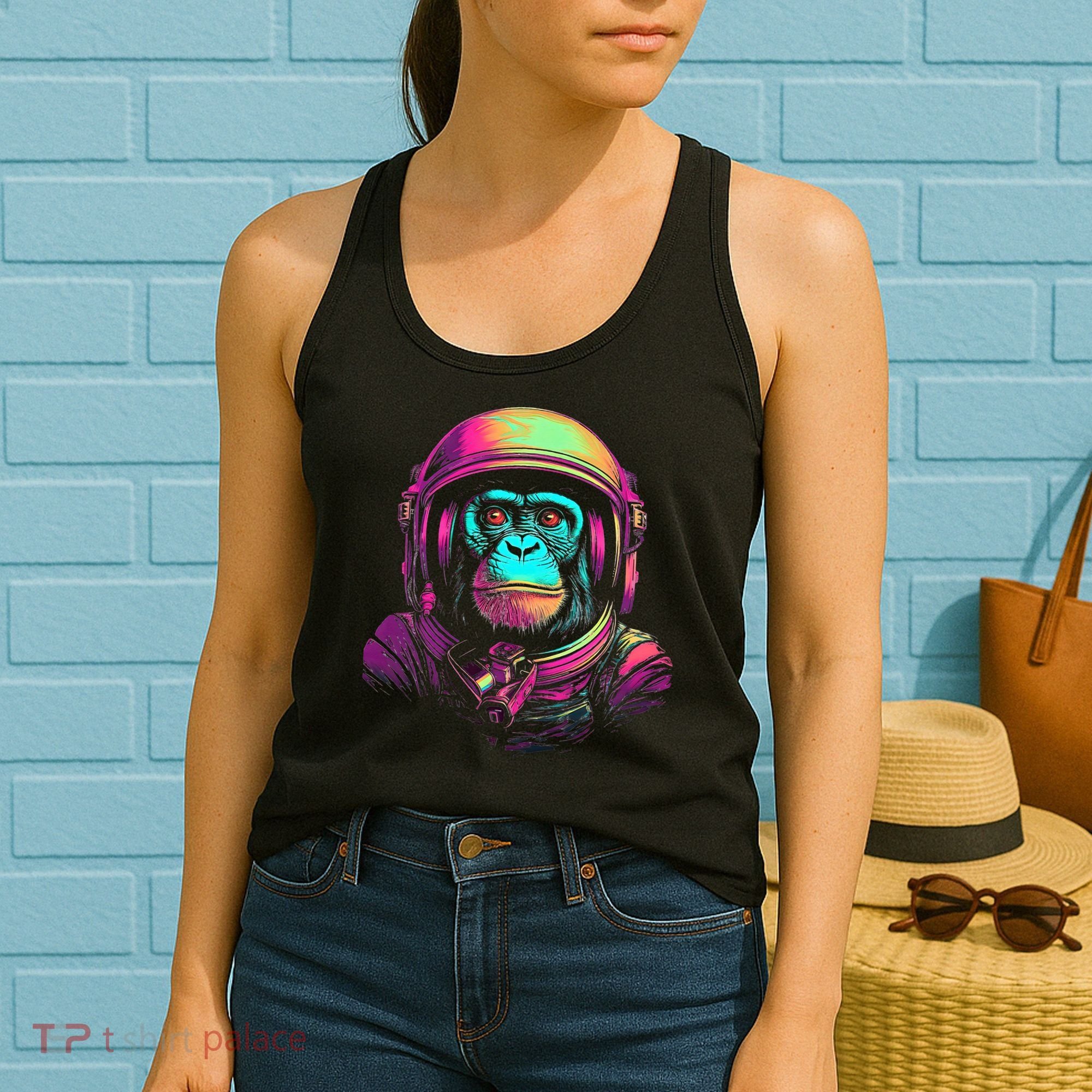 Synthwave Retrowave Monkey Astronaut Retro 1980s Graphic Women's Tank Top