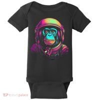 Synthwave Retrowave Monkey Astronaut Retro 1980s Graphic Baby Bodysuit thumb 0