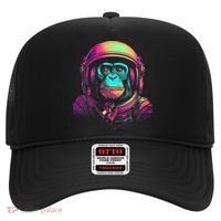Synthwave Retrowave Monkey Astronaut Retro 1980s Graphic Hat thumb 0