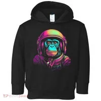 Synthwave Retrowave Monkey Astronaut Retro 1980s Graphic Toddler Hoodie thumb 0
