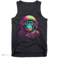 Synthwave Retrowave Monkey Astronaut Retro 1980s Graphic Tank Top thumb 0