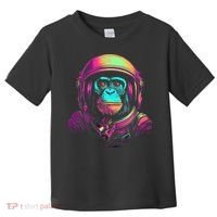 Synthwave Retrowave Monkey Astronaut Retro 1980s Graphic Toddler T-Shirt thumb 0