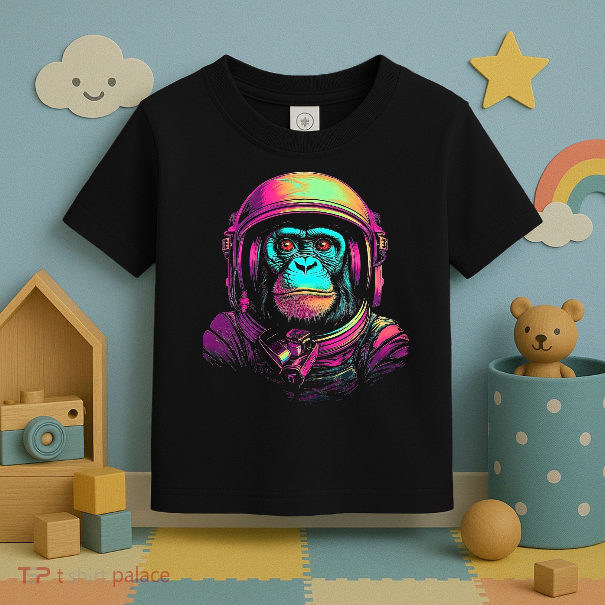 Synthwave Retrowave Monkey Astronaut Retro 1980s Graphic Toddler T-Shirt