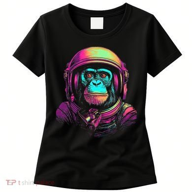 Synthwave Retrowave Monkey Astronaut Retro 1980s Graphic Women's T-Shirt
