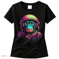Synthwave Retrowave Monkey Astronaut Retro 1980s Graphic Women's T-Shirt thumb 0
