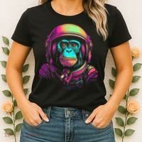 Synthwave Retrowave Monkey Astronaut Retro 1980s Graphic Women's T-Shirt thumb 2