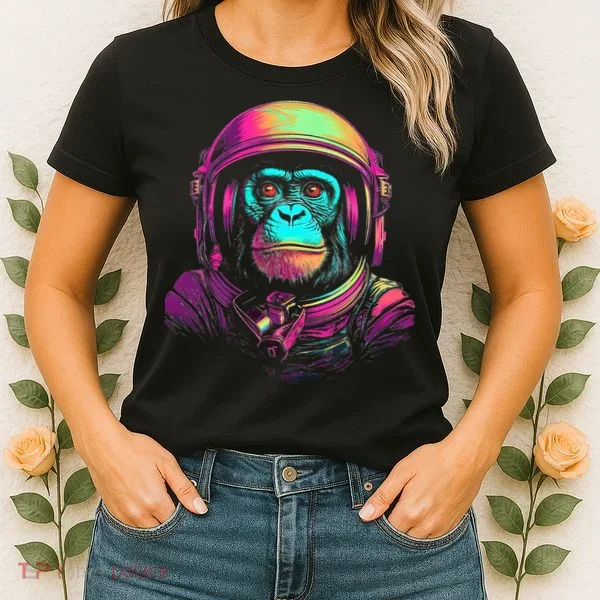 Synthwave Retrowave Monkey Astronaut Retro 1980s Graphic Women's T-Shirt