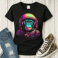 Synthwave Retrowave Monkey Astronaut Retro 1980s Graphic Women's T-Shirt thumb 3