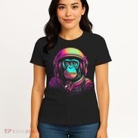 Synthwave Retrowave Monkey Astronaut Retro 1980s Graphic Women's T-Shirt thumb 4
