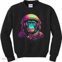 Synthwave Retrowave Monkey Astronaut Retro 1980s Graphic Kids Sweatshirt thumb 0