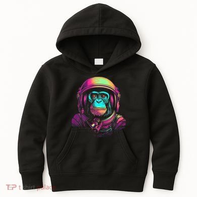 Synthwave Retrowave Monkey Astronaut Retro 1980s Graphic Kids Hoodie