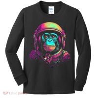 Synthwave Retrowave Monkey Astronaut Retro 1980s Graphic Kids Long Sleeve Shirt thumb 0