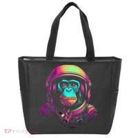Synthwave Retrowave Monkey Astronaut Retro 1980s Graphic Tote Bag thumb 0