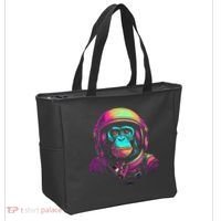 Synthwave Retrowave Monkey Astronaut Retro 1980s Graphic Tote Bag thumb 2
