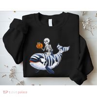 Skeleton Riding Mummy Orca Halloween Candy Whale Gift Sweatshirt thumb 2