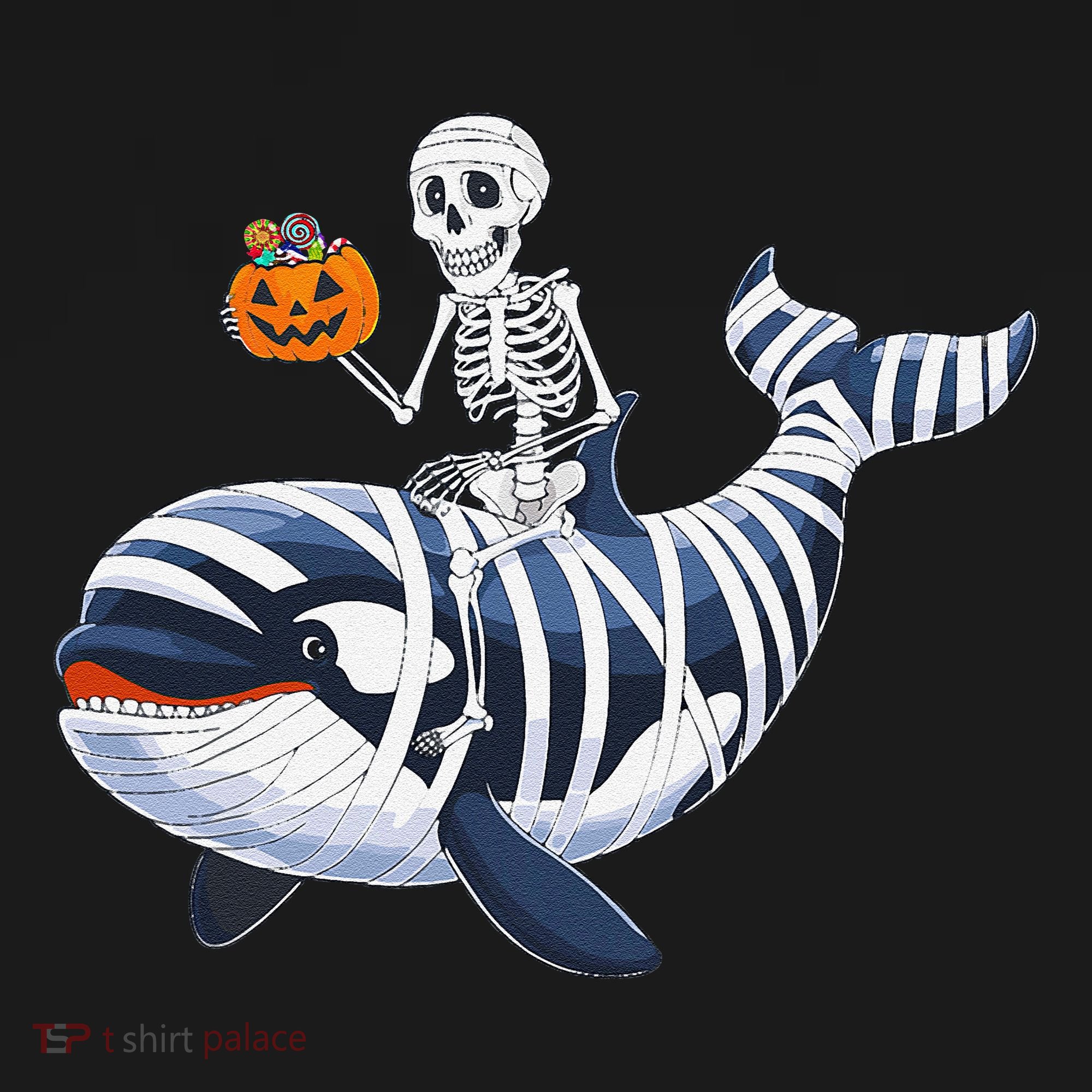 Skeleton Riding Mummy Orca Halloween Candy Whale Gift Sweatshirt