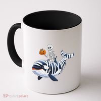 Skeleton Riding Mummy Orca Halloween Candy Whale Gift Coffee Mug thumb 0