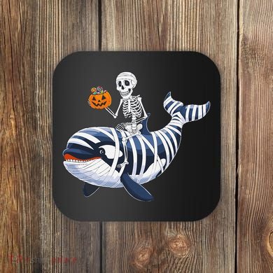 Skeleton Riding Mummy Orca Halloween Candy Whale Gift Coaster
