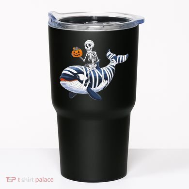 Skeleton Riding Mummy Orca Halloween Candy Whale Gift Tumbler