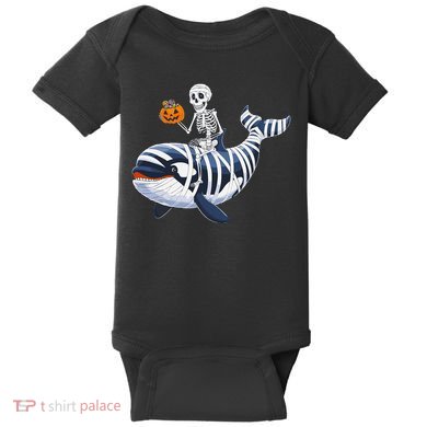 Skeleton Riding Mummy Orca Halloween Candy Whale Gift Baby Bodysuit