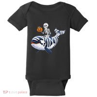 Skeleton Riding Mummy Orca Halloween Candy Whale Gift Baby Bodysuit thumb 0