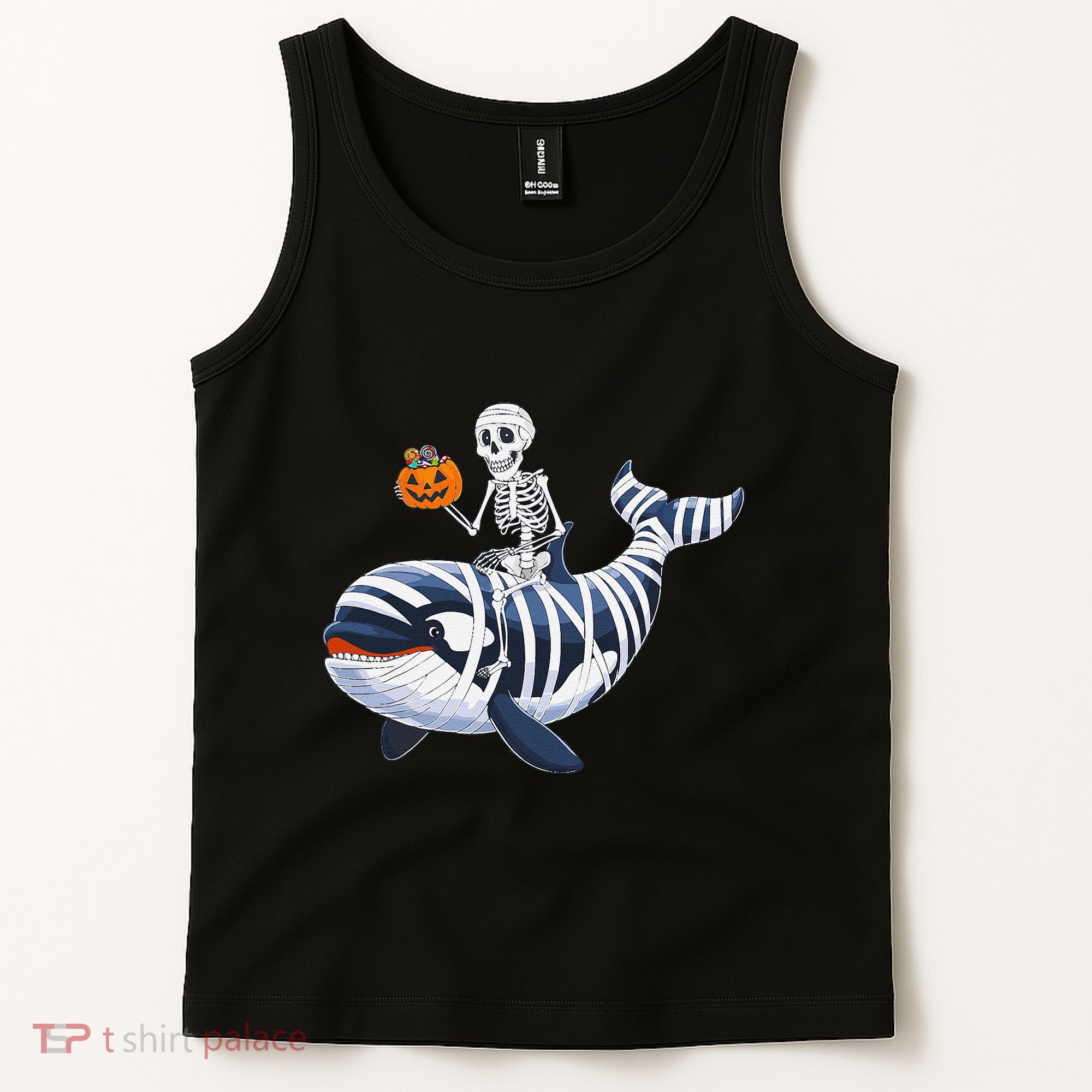 Skeleton Riding Mummy Orca Halloween Candy Whale Gift Tank Top