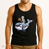 Skeleton Riding Mummy Orca Halloween Candy Whale Gift Tank Top thumb 3