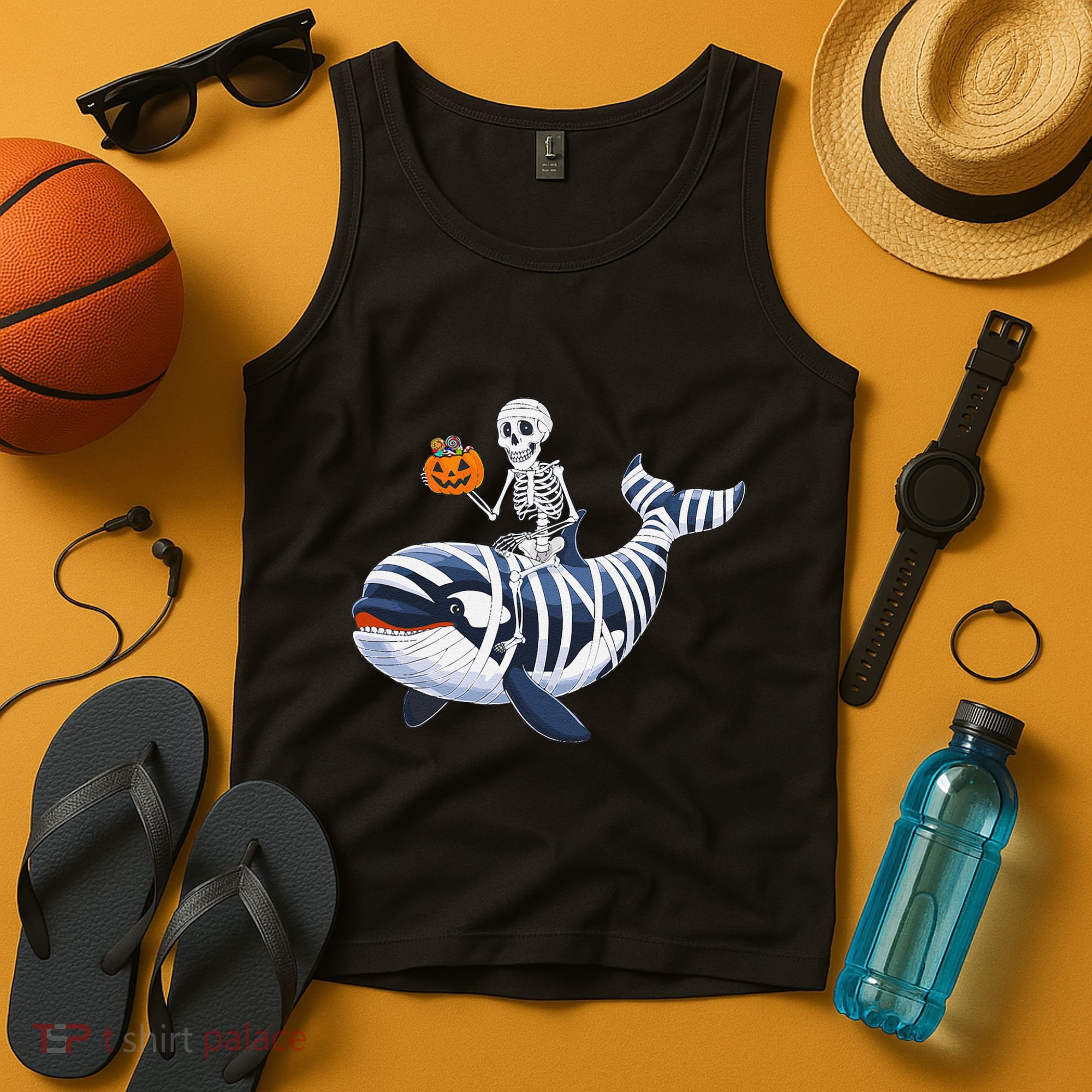 Skeleton Riding Mummy Orca Halloween Candy Whale Gift Tank Top