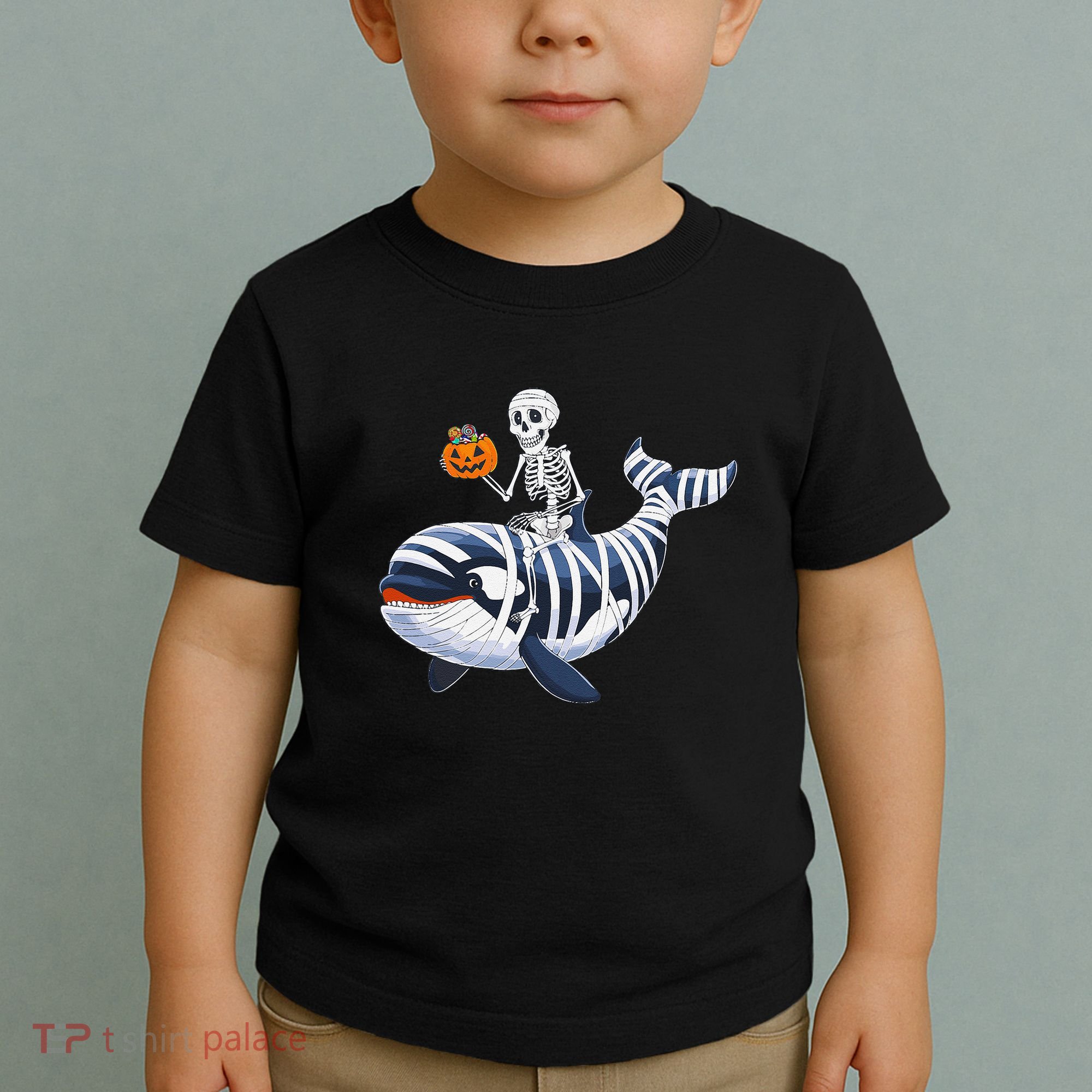 Skeleton Riding Mummy Orca Halloween Candy Whale Gift Toddler T-Shirt