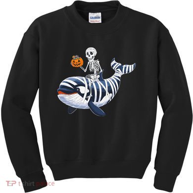 Skeleton Riding Mummy Orca Halloween Candy Whale Gift Kids Sweatshirt