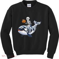 Skeleton Riding Mummy Orca Halloween Candy Whale Gift Kids Sweatshirt thumb 0