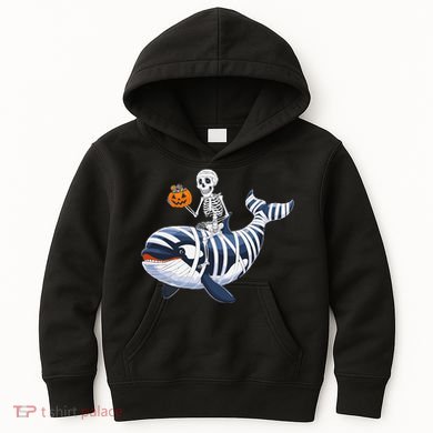 Skeleton Riding Mummy Orca Halloween Candy Whale Gift Kids Hoodie