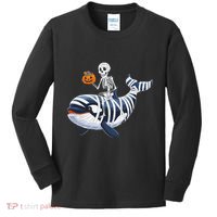 Skeleton Riding Mummy Orca Halloween Candy Whale Gift Kids Long Sleeve Shirt thumb 0