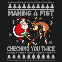 Santa Reindeer Making A Fist Checking You Twice Hockey Xmas Gift Ornament thumb 1