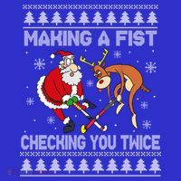 Santa Reindeer Making A Fist Checking You Twice Hockey Xmas Gift T-Shirt thumb 7