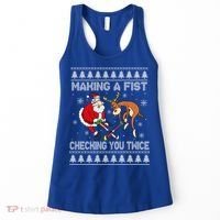 Santa Reindeer Making A Fist Checking You Twice Hockey Xmas Gift Women's Tank Top thumb 0