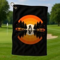 Sunset Retro Mountain Bike Sunset Retro Golf Towel thumb 1