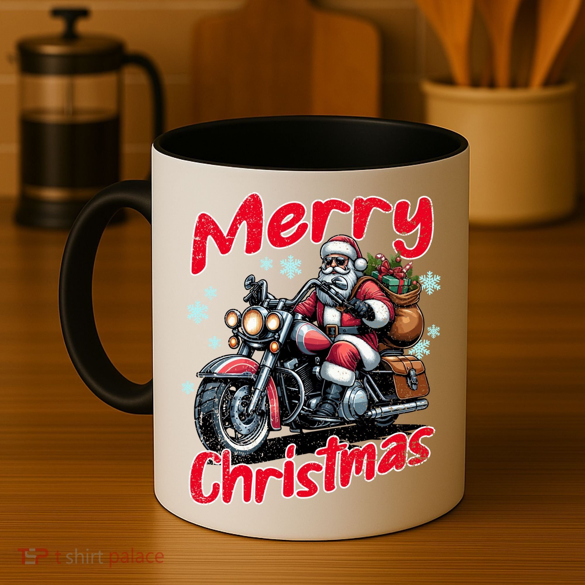 Santa Riding Motorcycle Merry Christmas Festive Xmas Holiday Gift Coffee Mug