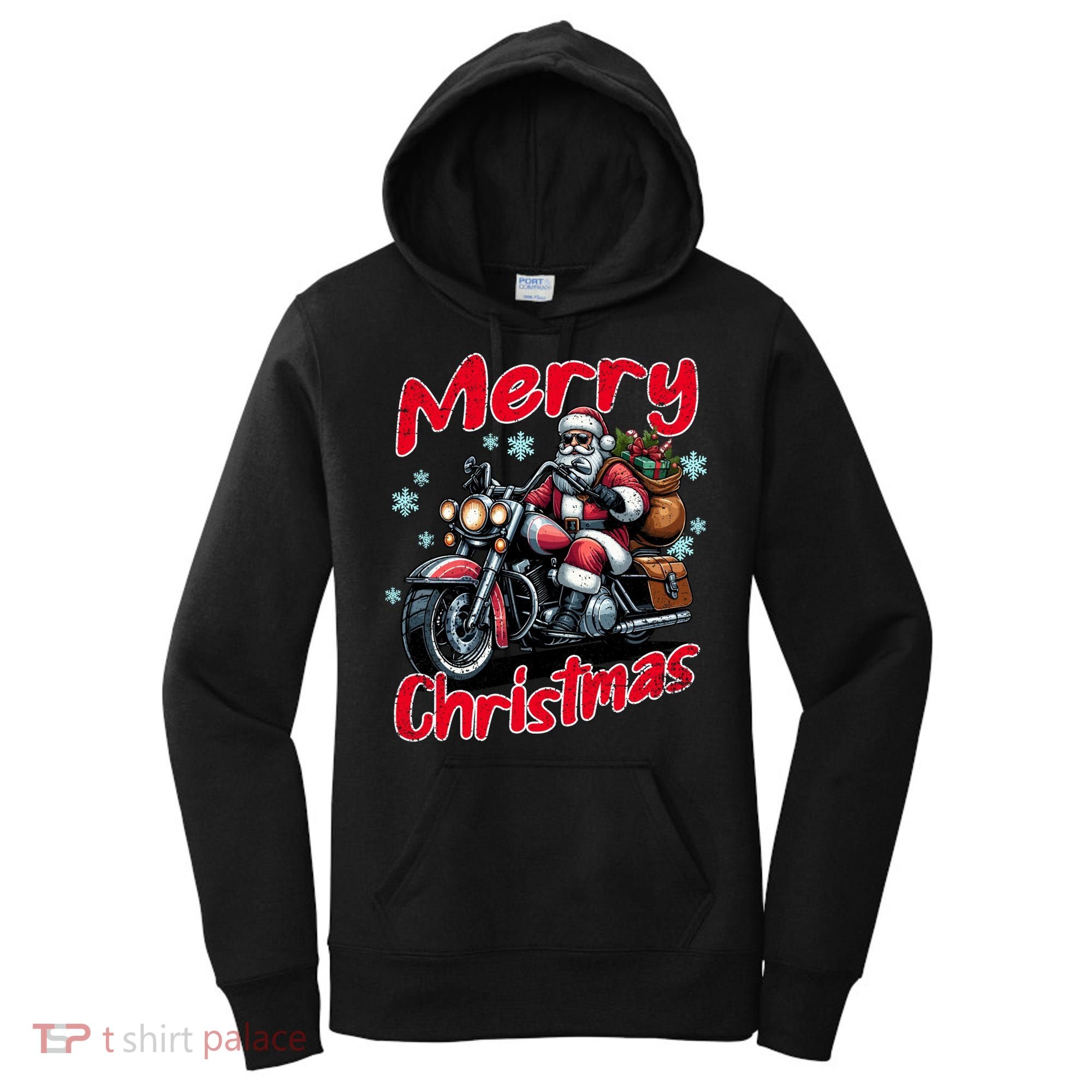 Santa Riding Motorcycle Merry Christmas Festive Xmas Holiday Gift Women's Hoodie