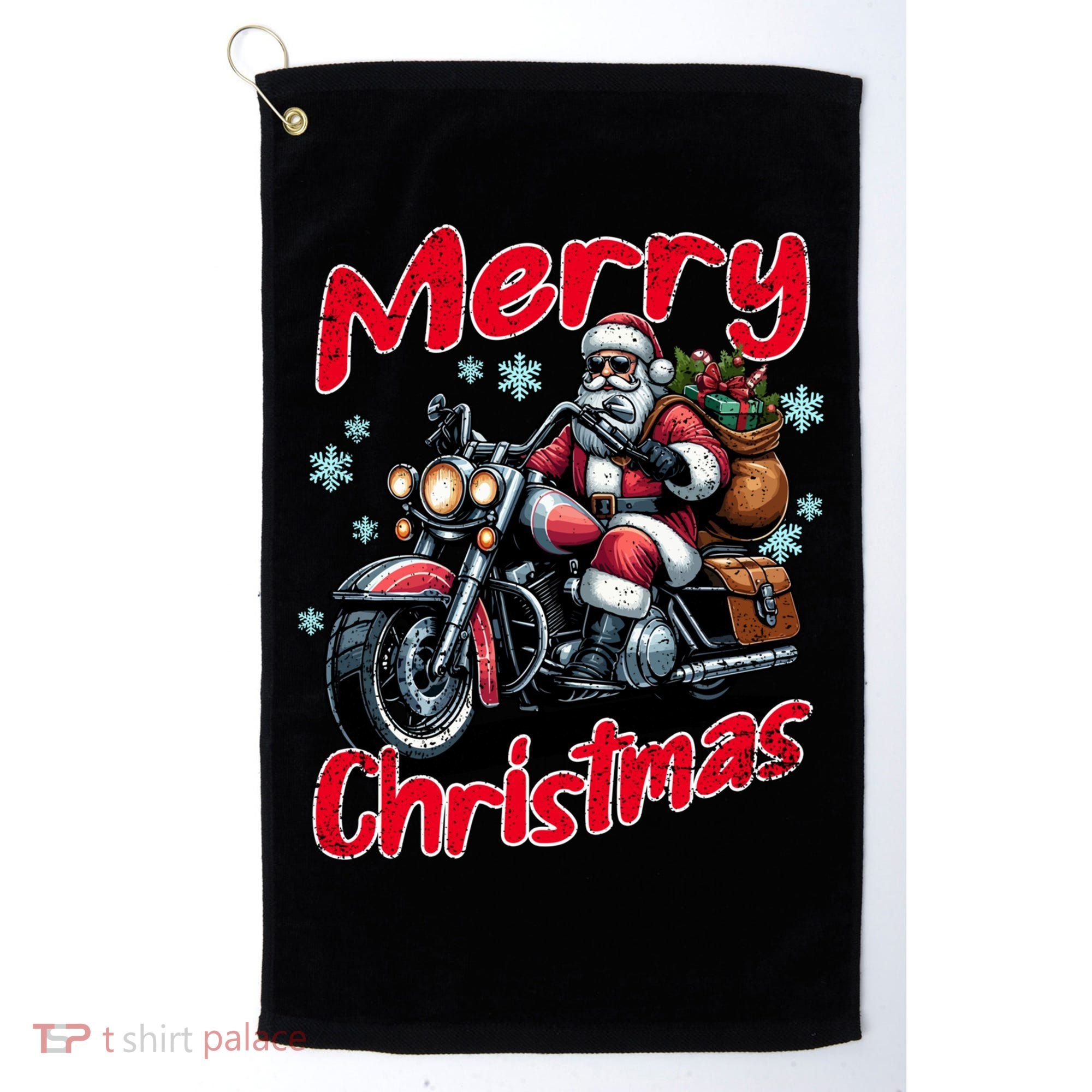 Santa Riding Motorcycle Merry Christmas Festive Xmas Holiday Gift Golf Towel