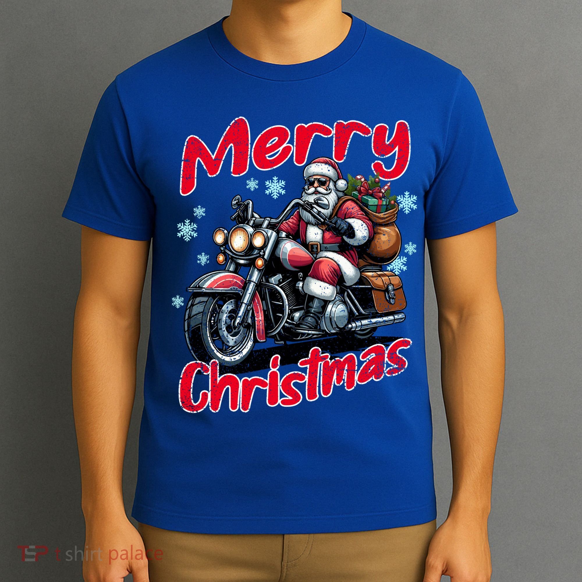 Santa Riding Motorcycle Merry Christmas Festive Xmas Holiday Gift T-Shirt