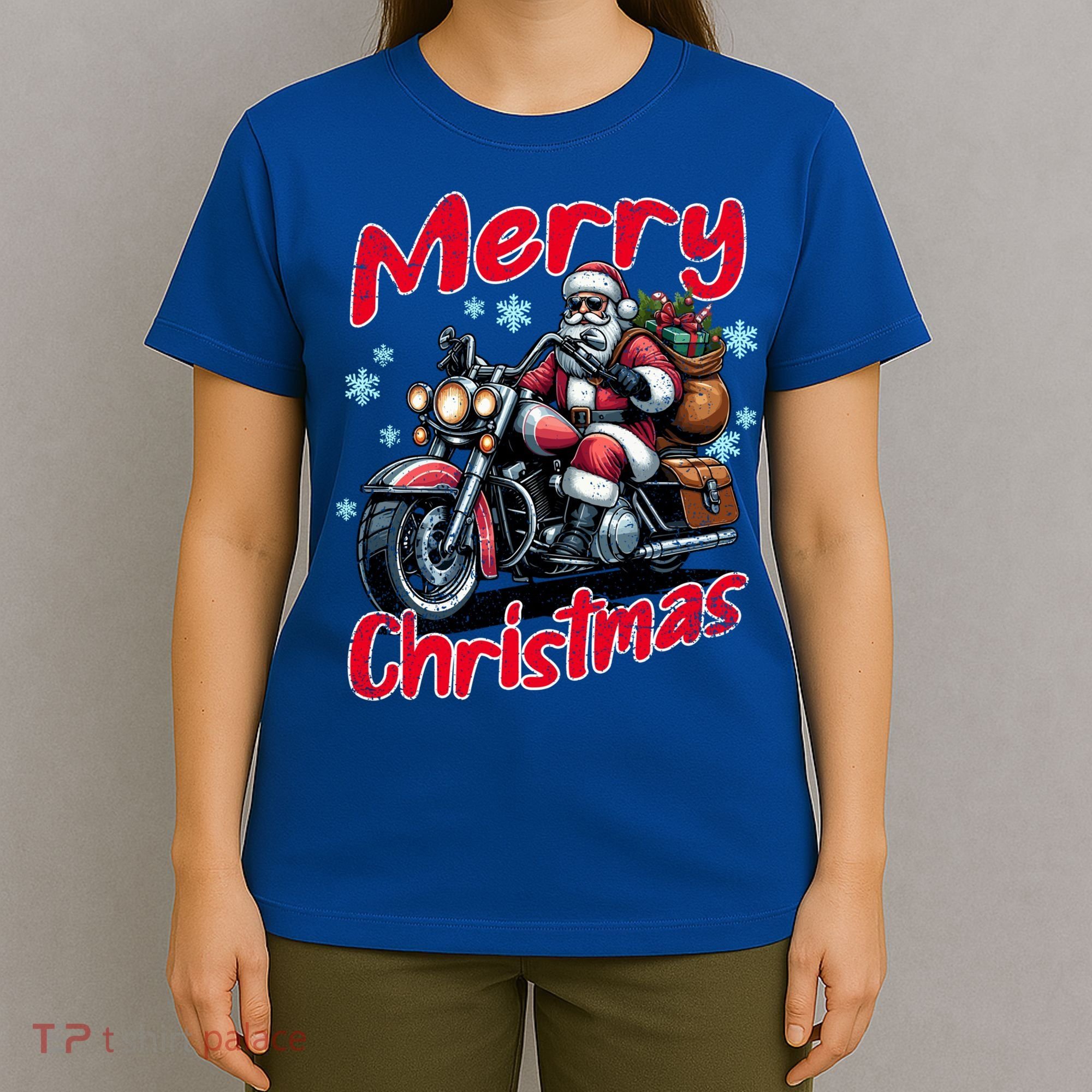 Santa Riding Motorcycle Merry Christmas Festive Xmas Holiday Gift T-Shirt