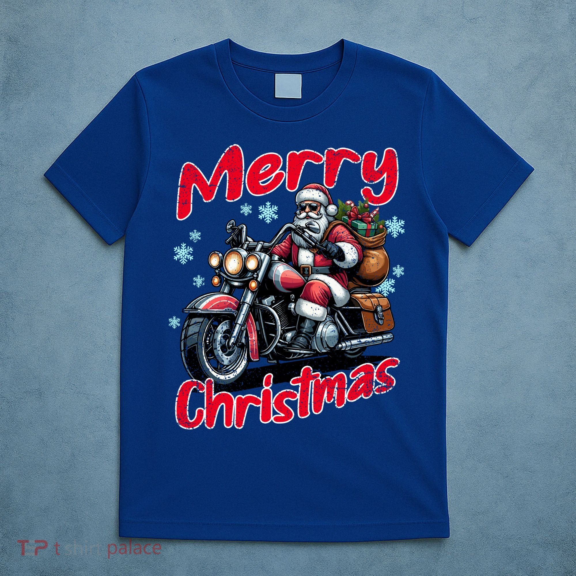 Santa Riding Motorcycle Merry Christmas Festive Xmas Holiday Gift T-Shirt