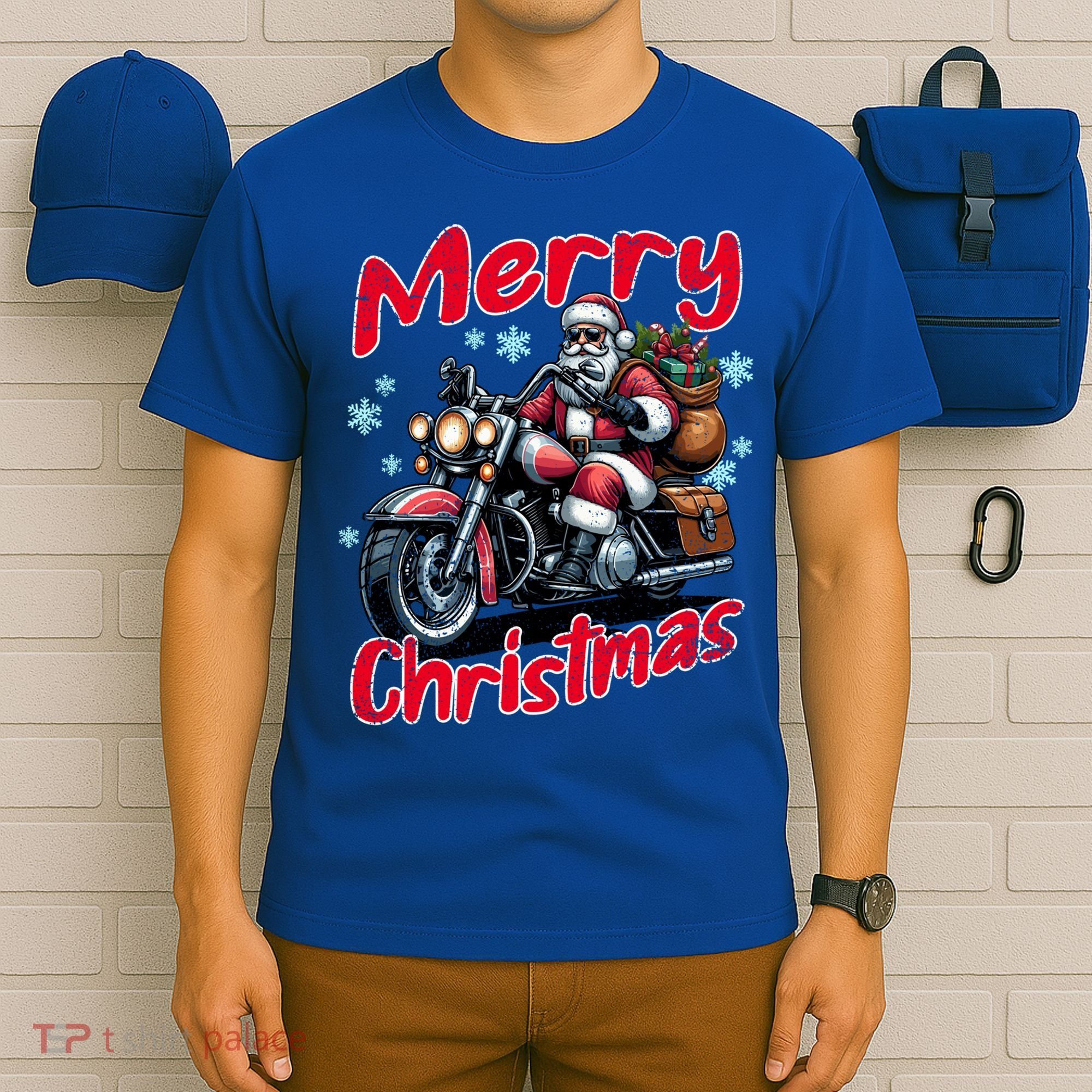 Santa Riding Motorcycle Merry Christmas Festive Xmas Holiday Gift T-Shirt