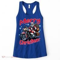 Santa Riding Motorcycle Merry Christmas Festive Xmas Holiday Gift Women's Tank Top thumb 0