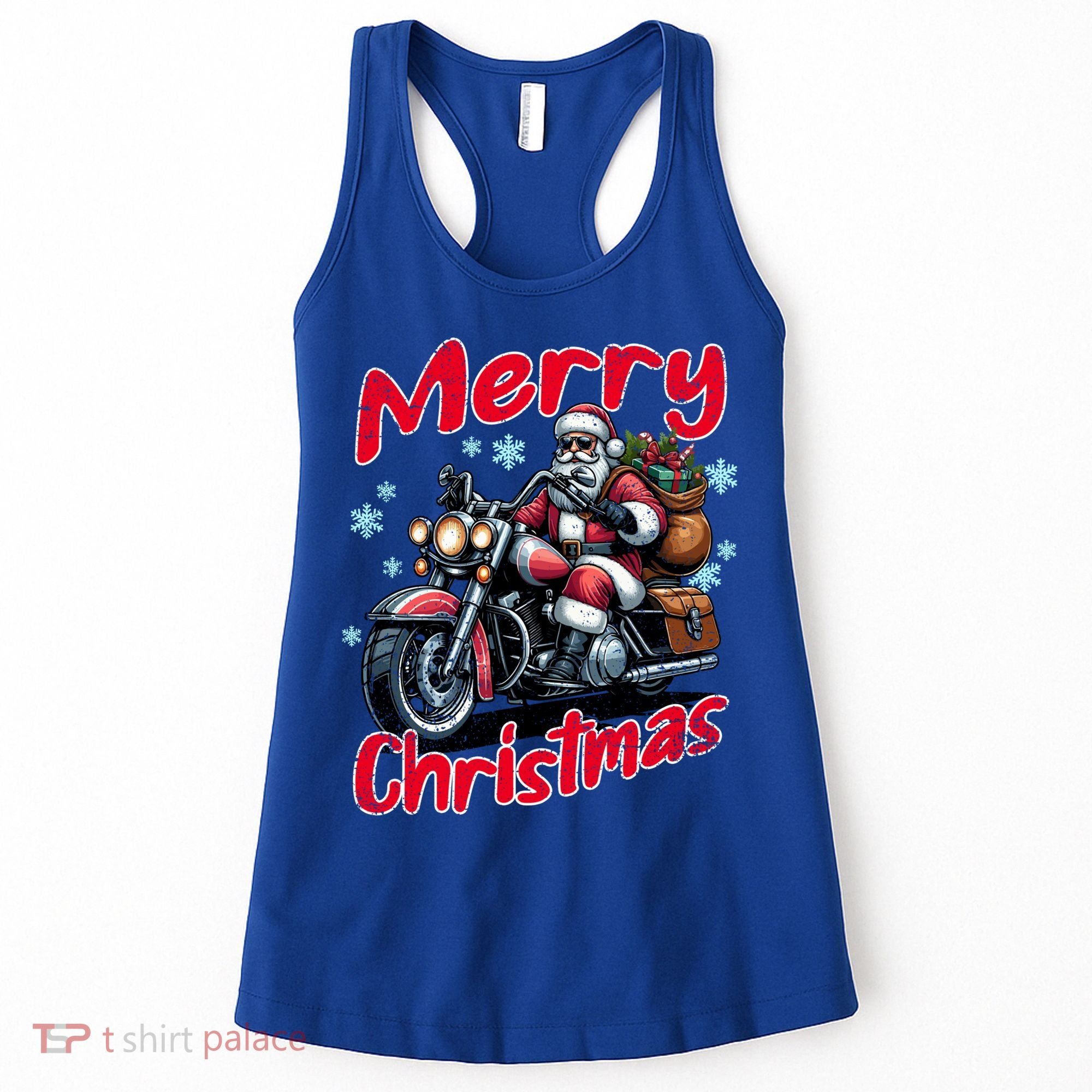 Santa Riding Motorcycle Merry Christmas Festive Xmas Holiday Gift Women's Tank Top