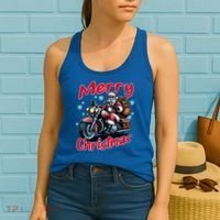 Santa Riding Motorcycle Merry Christmas Festive Xmas Holiday Gift Women's Tank Top thumb 2